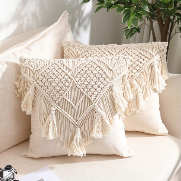 Bohemian Macrame Cushion Cover with Tassels by Kaahira