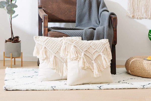 Bohemian Macrame Cushion Cover with Tassels by Kaahira