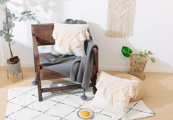 Bohemian Macrame Cushion Cover with Tassels by Kaahira