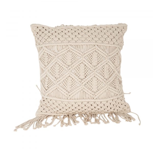 Square Macrame Cushion Cover in off white color by Kaahira