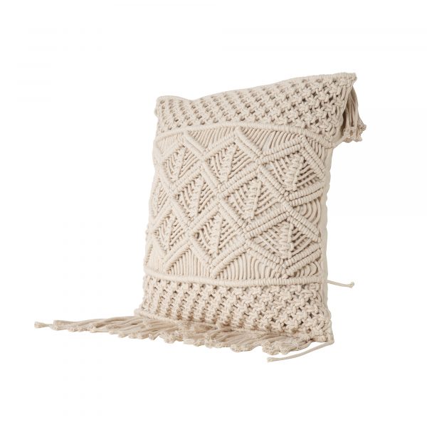 Square Macrame Cushion Cover in off white color by Kaahira