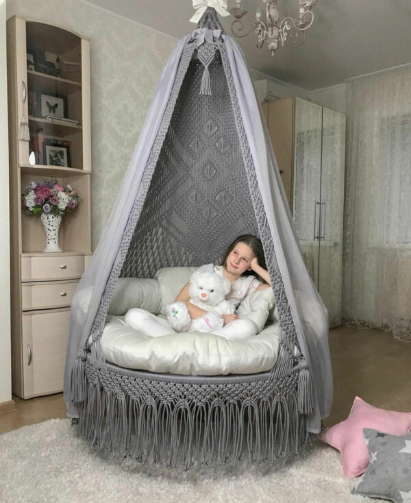 Fabric Swing Jhula with Star Cushion & Curtains by Kaahira