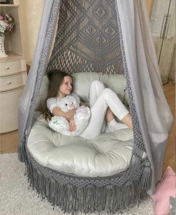 Fabric Swing Jhula with Star Cushion & Curtains by Kaahira