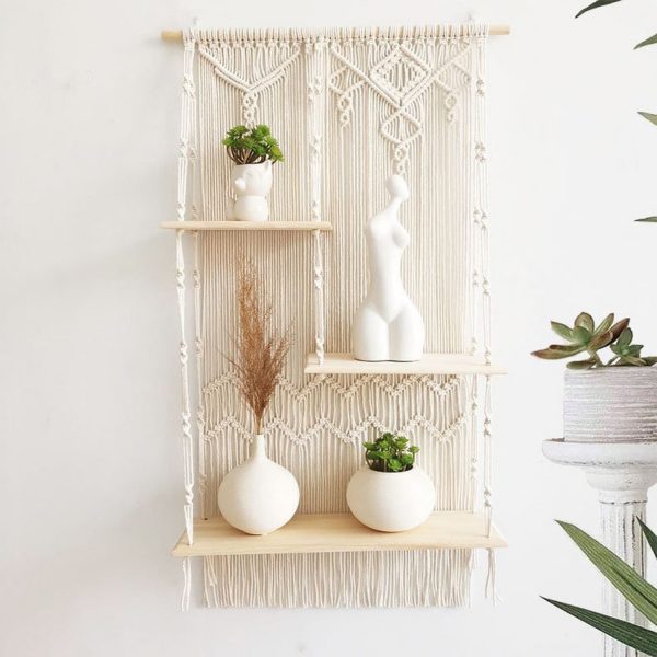 Handmade Macrame Wall Hanging Shelves Multiple Tier by Kaahira