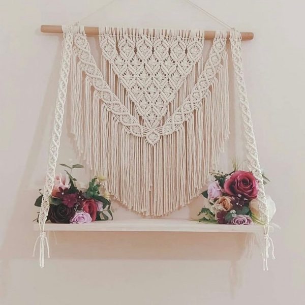 Handmade Macrame Wall Hanging Shelf Planter Net Design by Kaahira