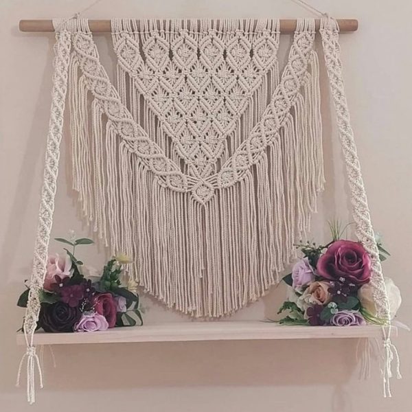 Handmade Macrame Wall Hanging Shelf Planter Net Design by Kaahira