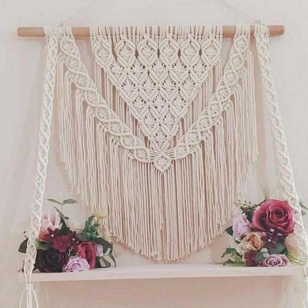 Handmade Macrame Wall Hanging Shelf Planter Net Design by Kaahira