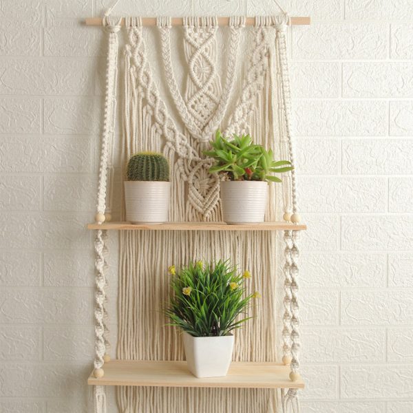 Handmade Macrame Wall Hanging 2-tier Shelf Planter by Kaahira