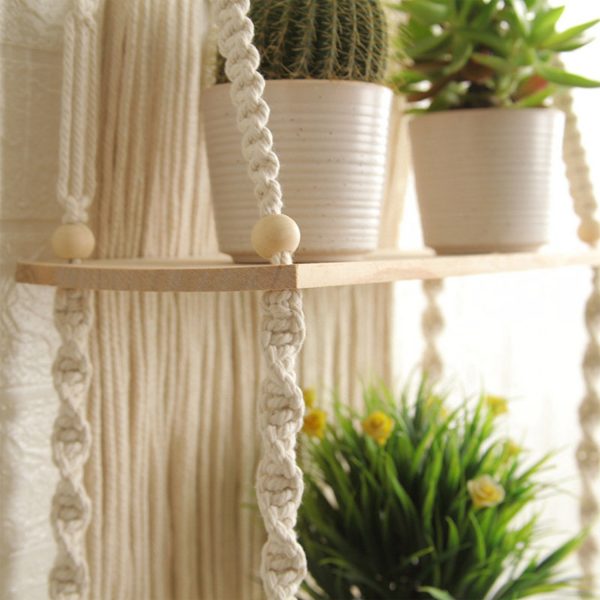 Handmade Macrame Wall Hanging 2-tier Shelf Planter by Kaahira