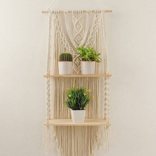 Handmade Macrame Wall Hanging 2-tier Shelf Planter by Kaahira