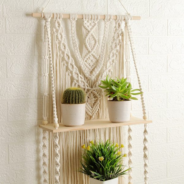 Handmade Macrame Wall Hanging 2-tier Shelf Planter by Kaahira