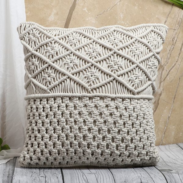 Macrame Sofa Cushion Cover in off white color by Kaahira