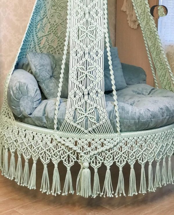 macrame hanging chair Parrot Green Side shot