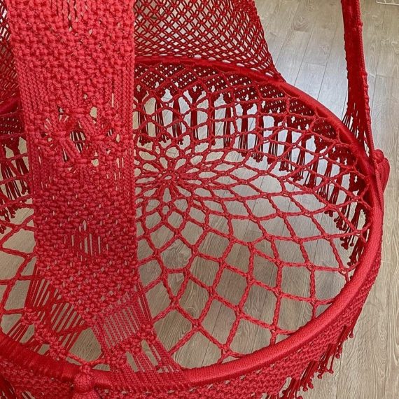 red macrame swing