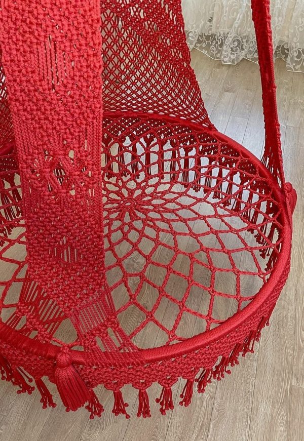 red macrame swing