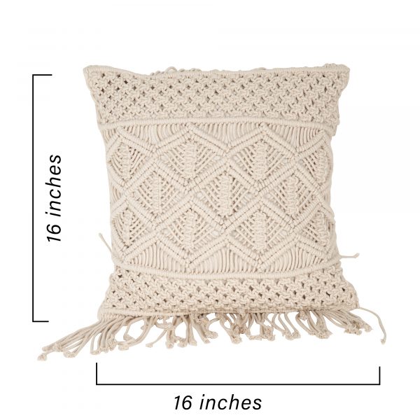 Square Macrame Cushion Cover in off white color by Kaahira