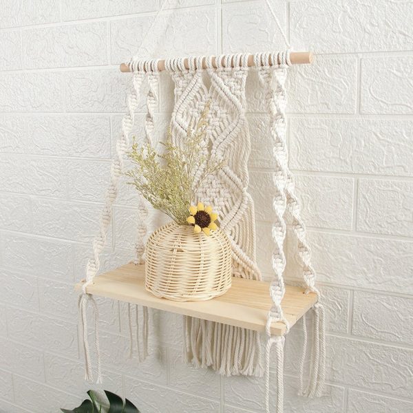 Handmade Macrame Wall Hanging Shelf Planter in Off White by Kaahira