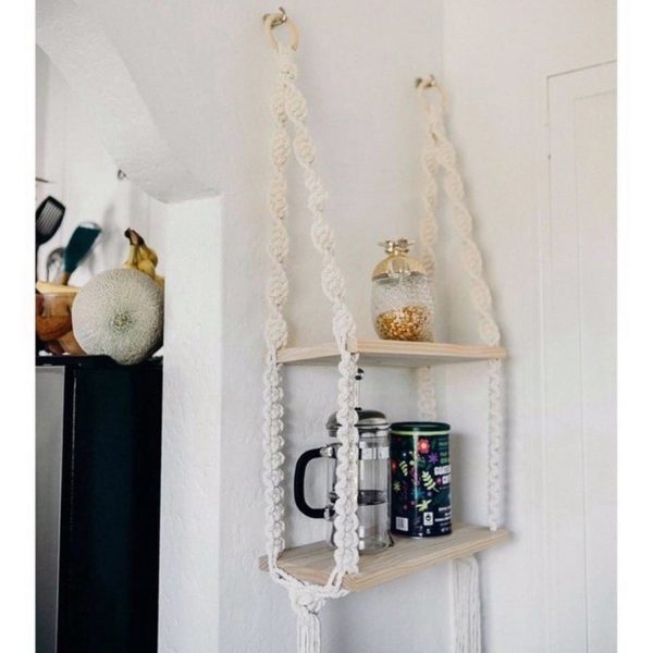 Handmade Macrame Wall Hanging Dual Shelf Storage Hanging by Kaahira