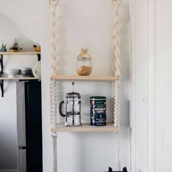 Handmade Macrame Wall Hanging Dual Shelf Storage Hanging by Kaahira