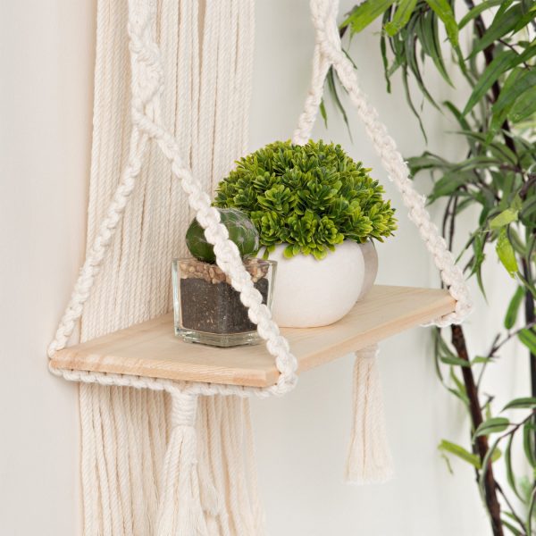 Handmade Macrame Wall Hanging Shelf Planter with Wooden Beads by Kaahira