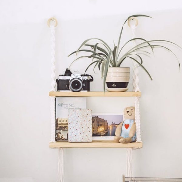 Handmade Macrame Wall Hanging Dual Shelf Storage Hanging by Kaahira