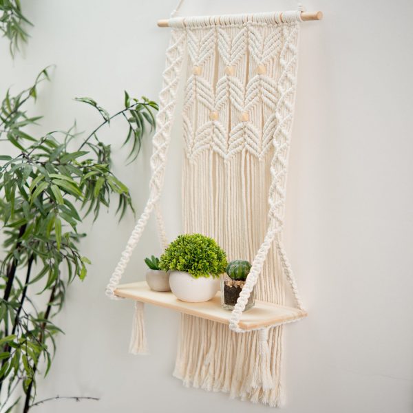 Handmade Macrame Wall Hanging Shelf Planter with Wooden Beads by Kaahira