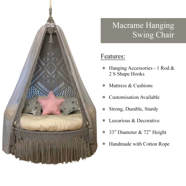 Fabric Swing Jhula with Star Cushion & Curtains by Kaahira