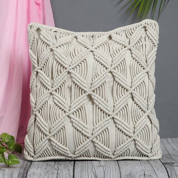 Cotton Macrame Cushion Cover in off white