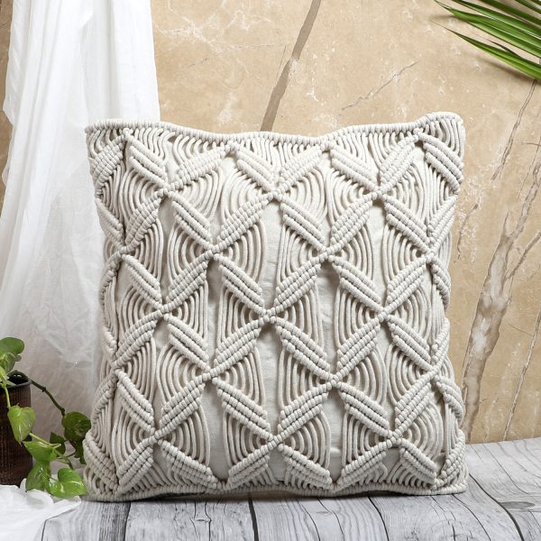 Cotton Macrame Cushion Cover in off white