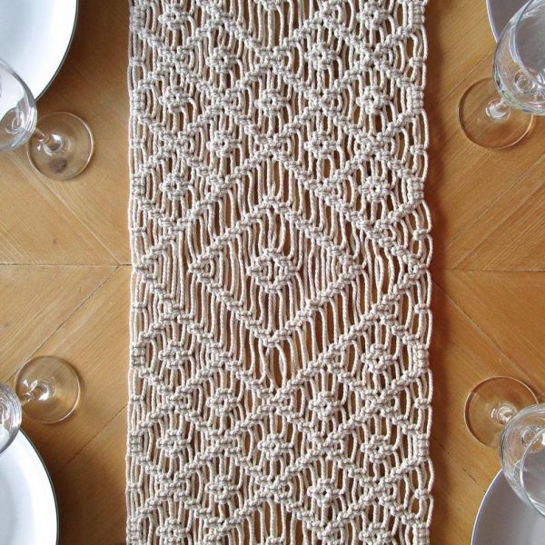 White macrame table runner