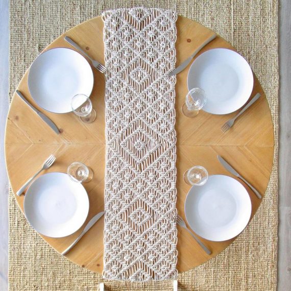 White macrame table runner