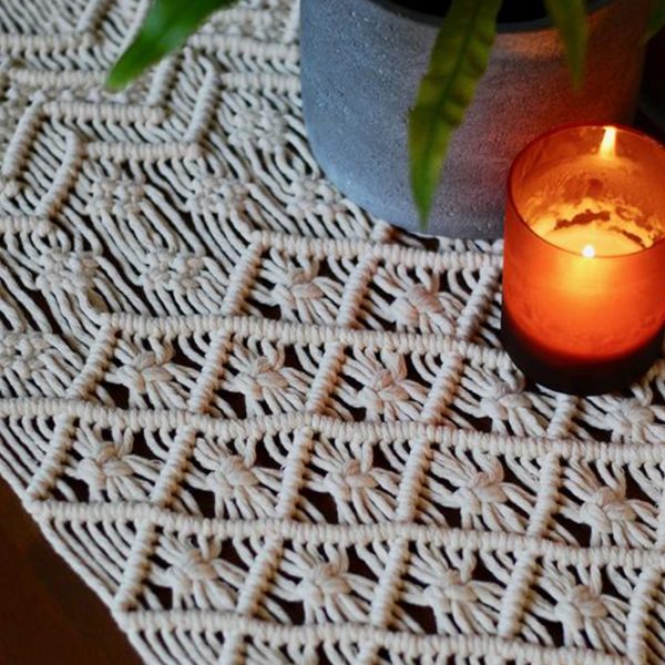 Farmhouse Macrame Cotton Table Runner-14x78"