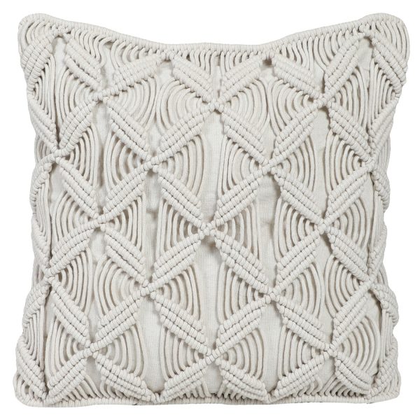 Cotton Macrame Cushion Cover in off white