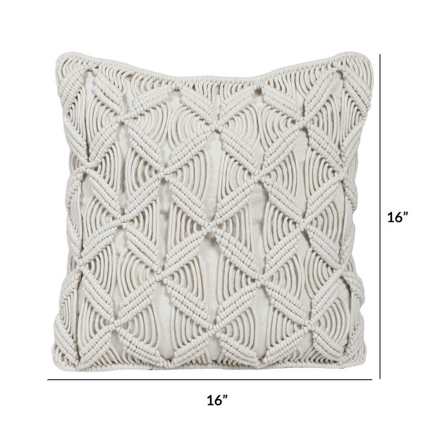 Cotton Macrame Cushion Cover in off white