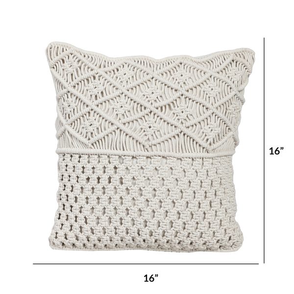 Macrame Sofa Cushion Cover in off white color by Kaahira