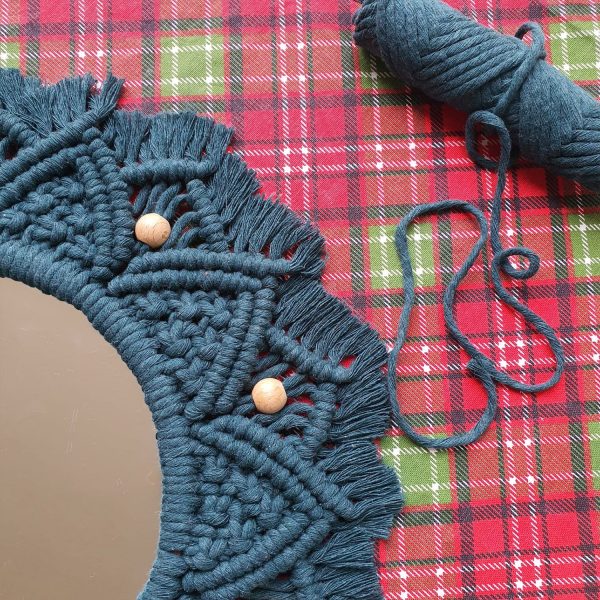 Colorful Macrame Wall Mirror in Dark Blue Color by Kaahira