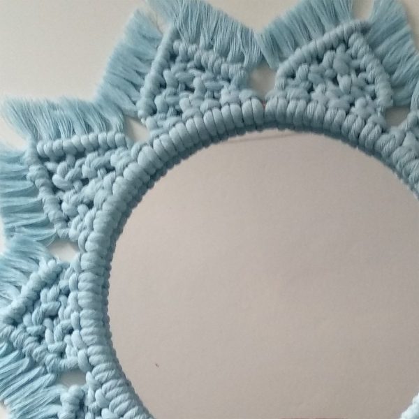 Macrame Art Deco Wall Mirror in Sky Blue Color by Kaahira