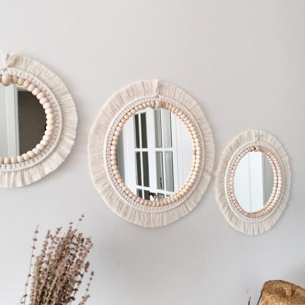 Set of 3 Boho Wall Decor Mirror with wooden beads by Kaahira