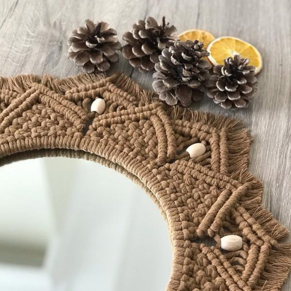 Macrame Wall-Mounted Mirrors in Brown Color by Kaahira