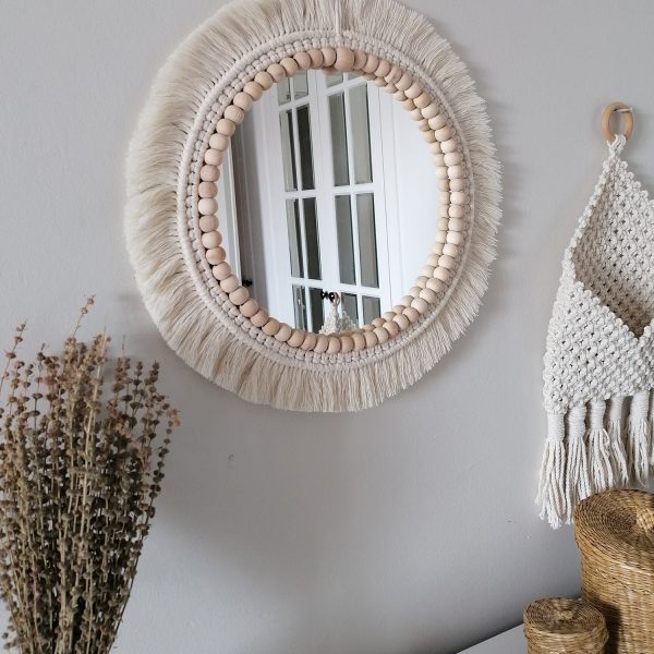 Set of 3 Boho Wall Decor Mirror with wooden beads by Kaahira