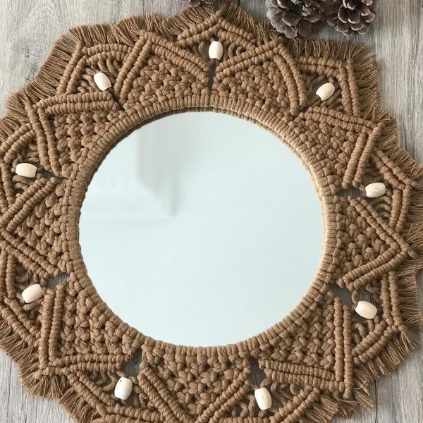 Macrame Wall-Mounted Mirrors in Brown Color by Kaahira