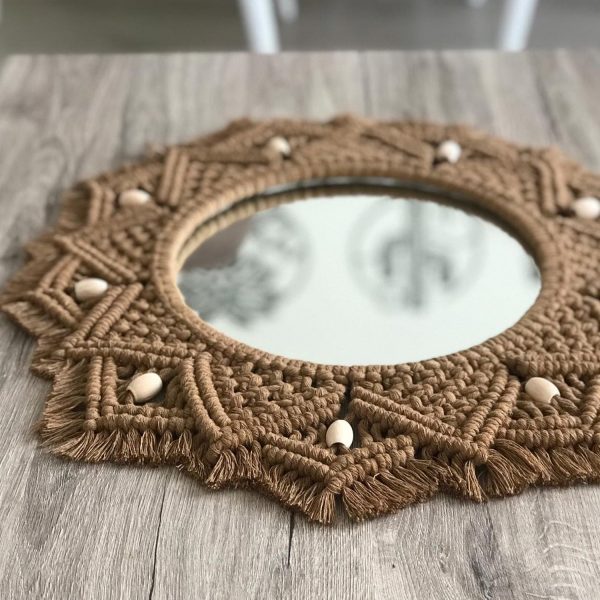 Macrame Wall-Mounted Mirrors in Brown Color by Kaahira