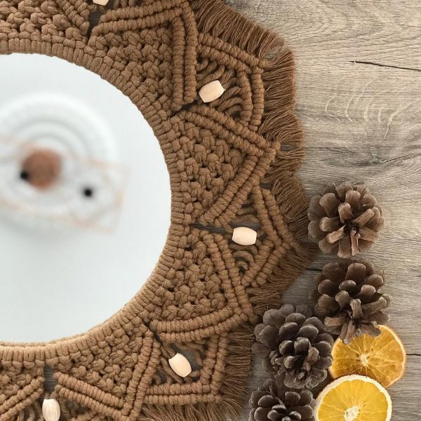 Macrame Wall-Mounted Mirrors in Brown Color by Kaahira