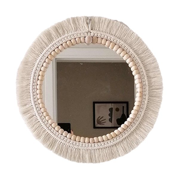 Set of 3 Boho Wall Decor Mirror with wooden beads by Kaahira