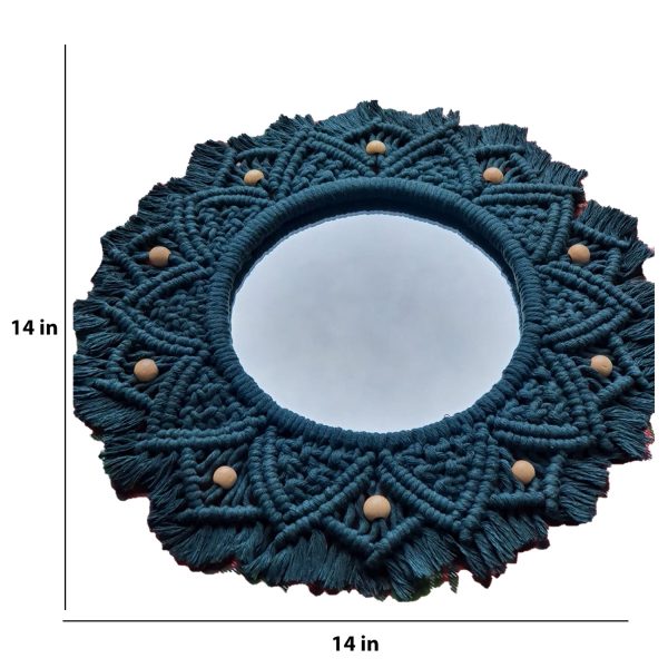 Colorful Macrame Wall Mirror in Dark Blue Color by Kaahira