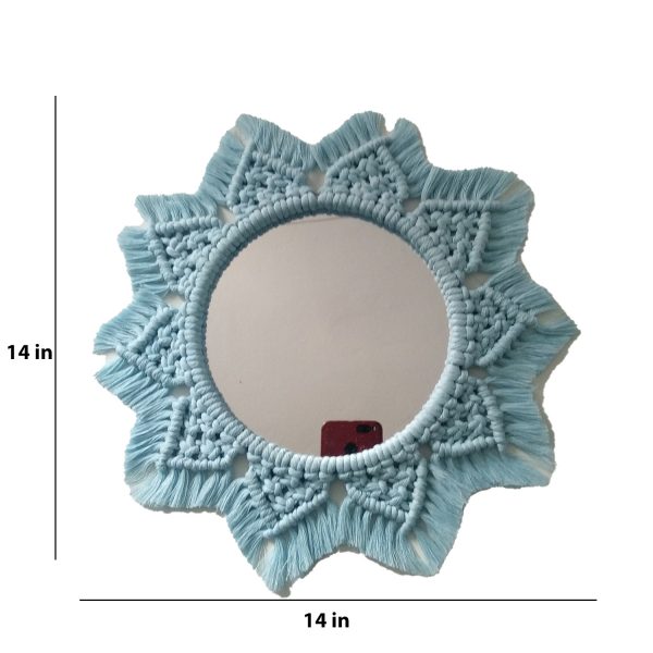 Macrame Art Deco Wall Mirror in Sky Blue Color by Kaahira