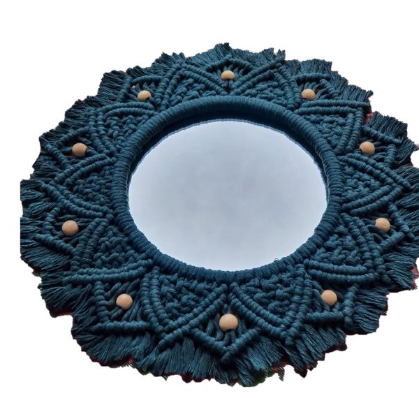 Colorful Macrame Wall Mirror in Dark Blue Color by Kaahira