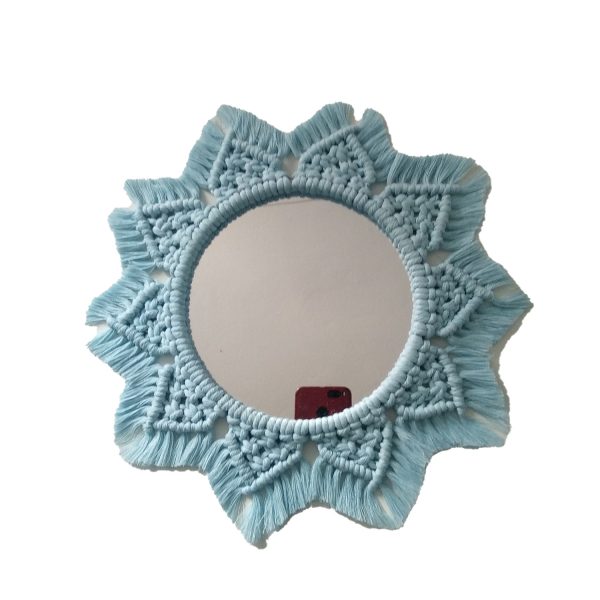 Macrame Art Deco Wall Mirror in Sky Blue Color by Kaahira