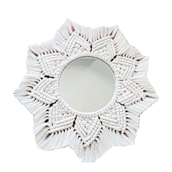 Handcrafted Macrame Wall Mirror with flower leaf by Kaahira