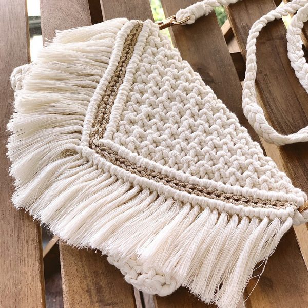 Handmade Macrame Cotton Sling bag by Kaahira - White